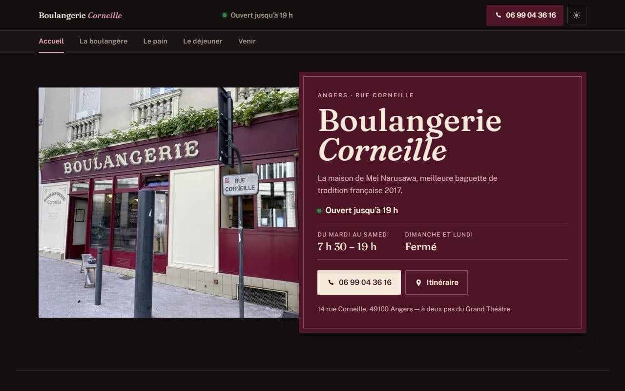 Site internet conçu pour Boulangerie Corneille, commerce de proximité à Angers