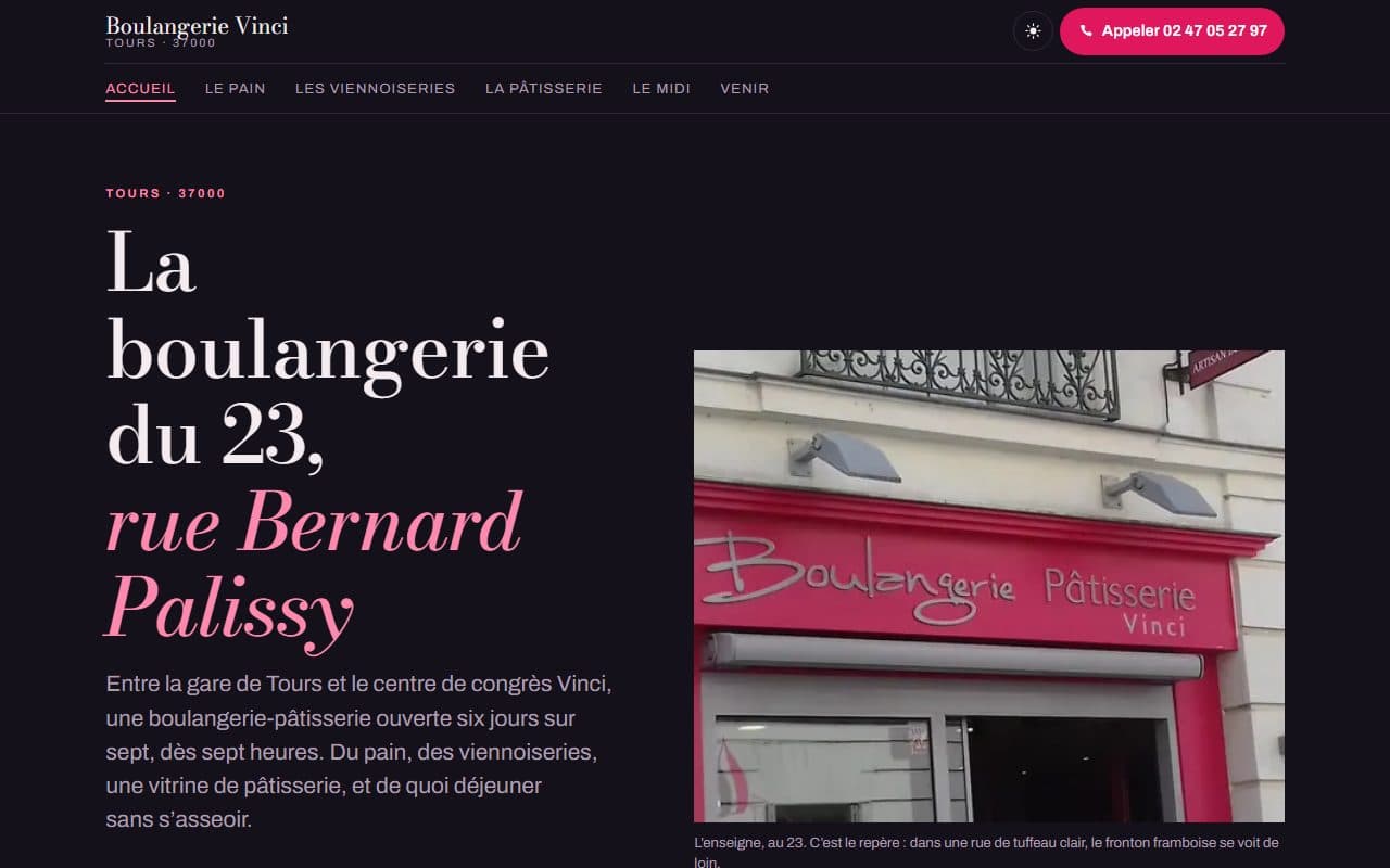 Site internet conçu pour Boulangerie Pâtisserie Vinci, commerce de proximité à Tours