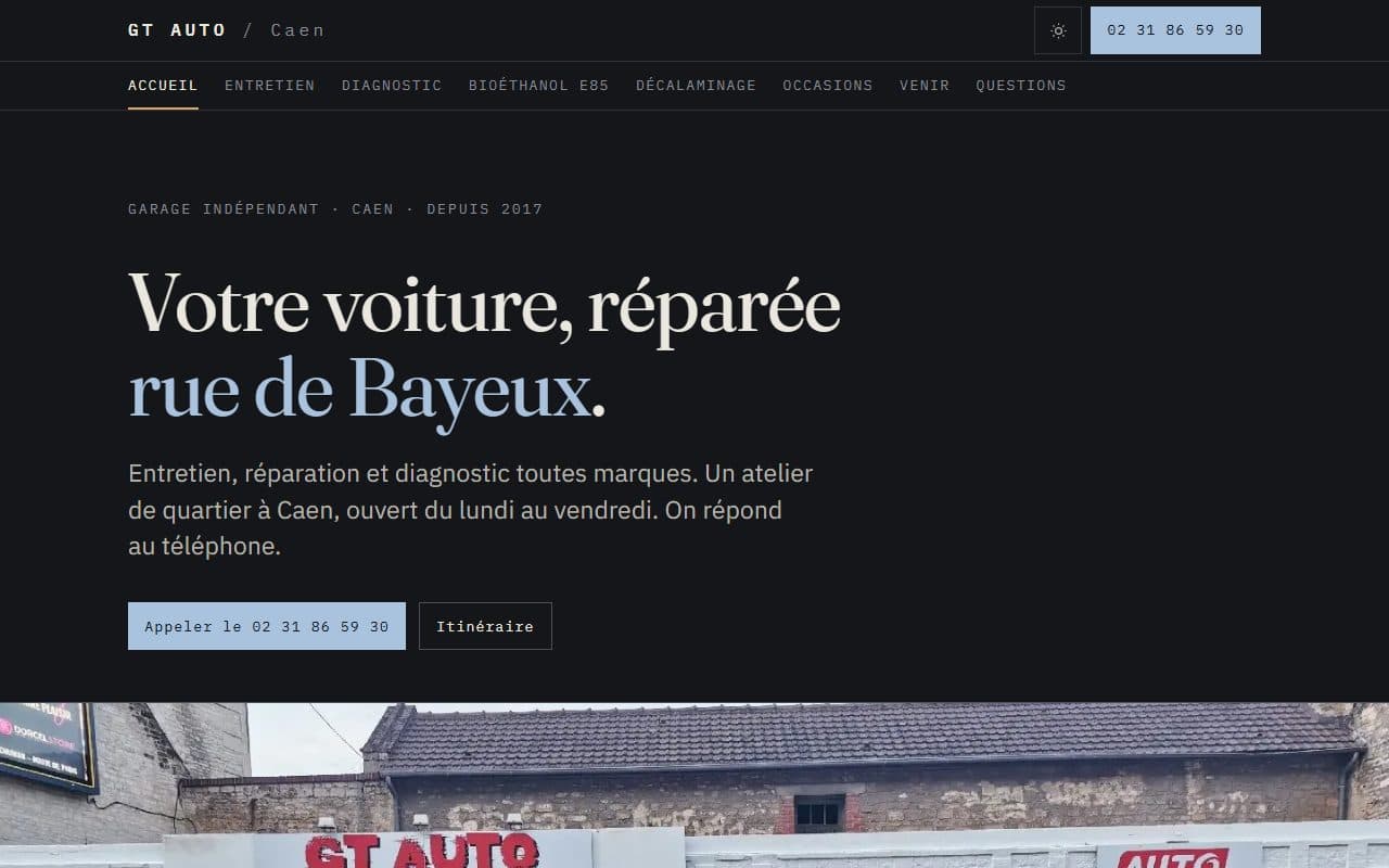 Site internet conçu pour GT AUTO, garage à Caen