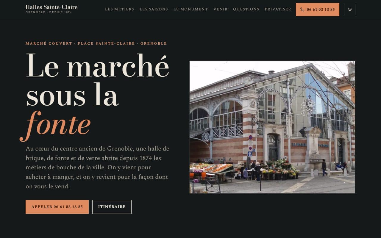 Site internet conçu pour Halles Sainte-Claire, commerce de proximité à Grenoble