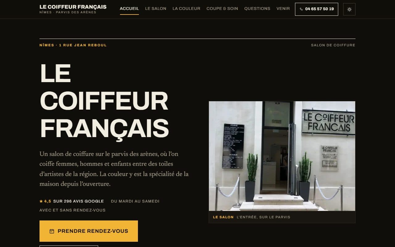 Site internet conçu pour Le Coiffeur Français, salon de coiffure à Nîmes