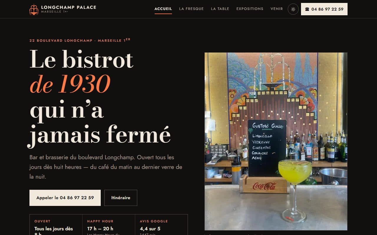 Site internet conçu pour Longchamp Palace, restaurant à Marseille