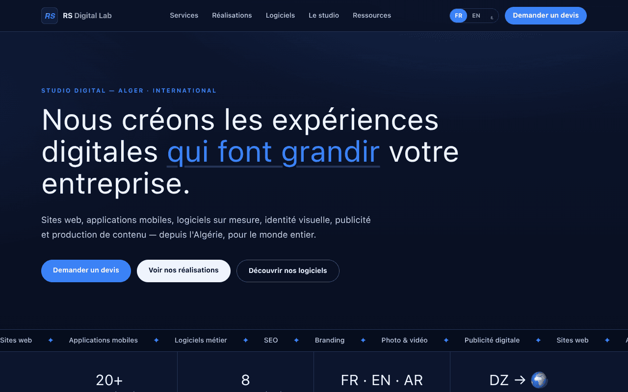 Site internet réalisé pour RS Digital Lab v1, portfolio à Paris