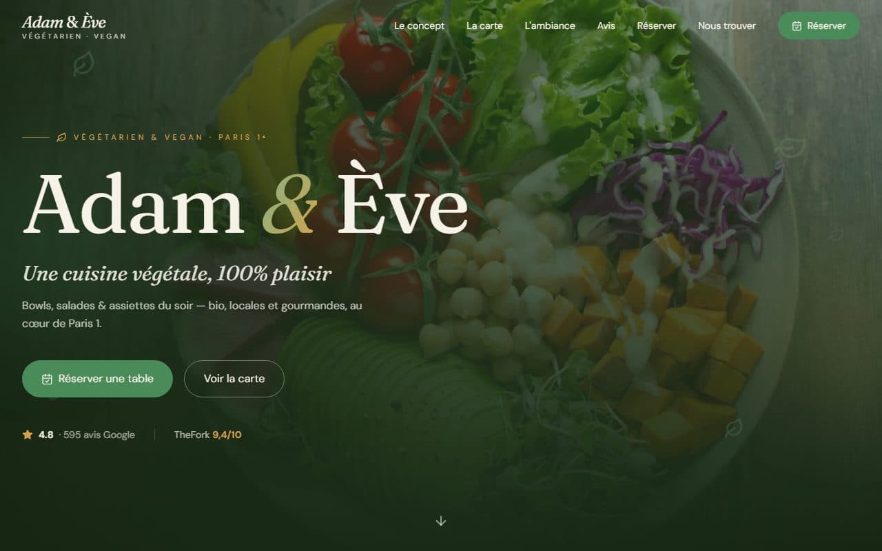 Site internet réalisé pour Adam et Ève, restaurant à Paris