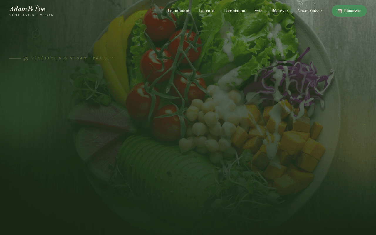 Site internet réalisé pour Adam et Ève, restaurant à Paris