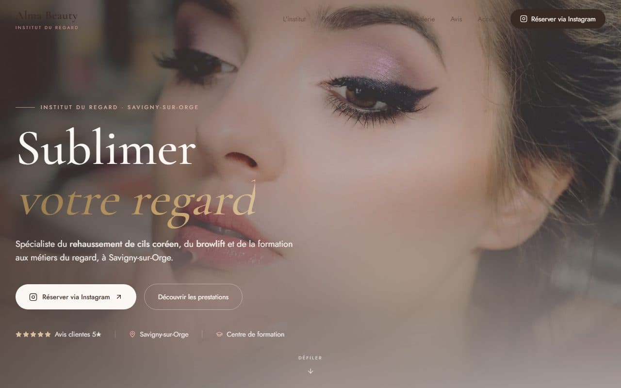 Site internet réalisé pour Alma Beauty, institut de beauté à Savigny-sur-Orge