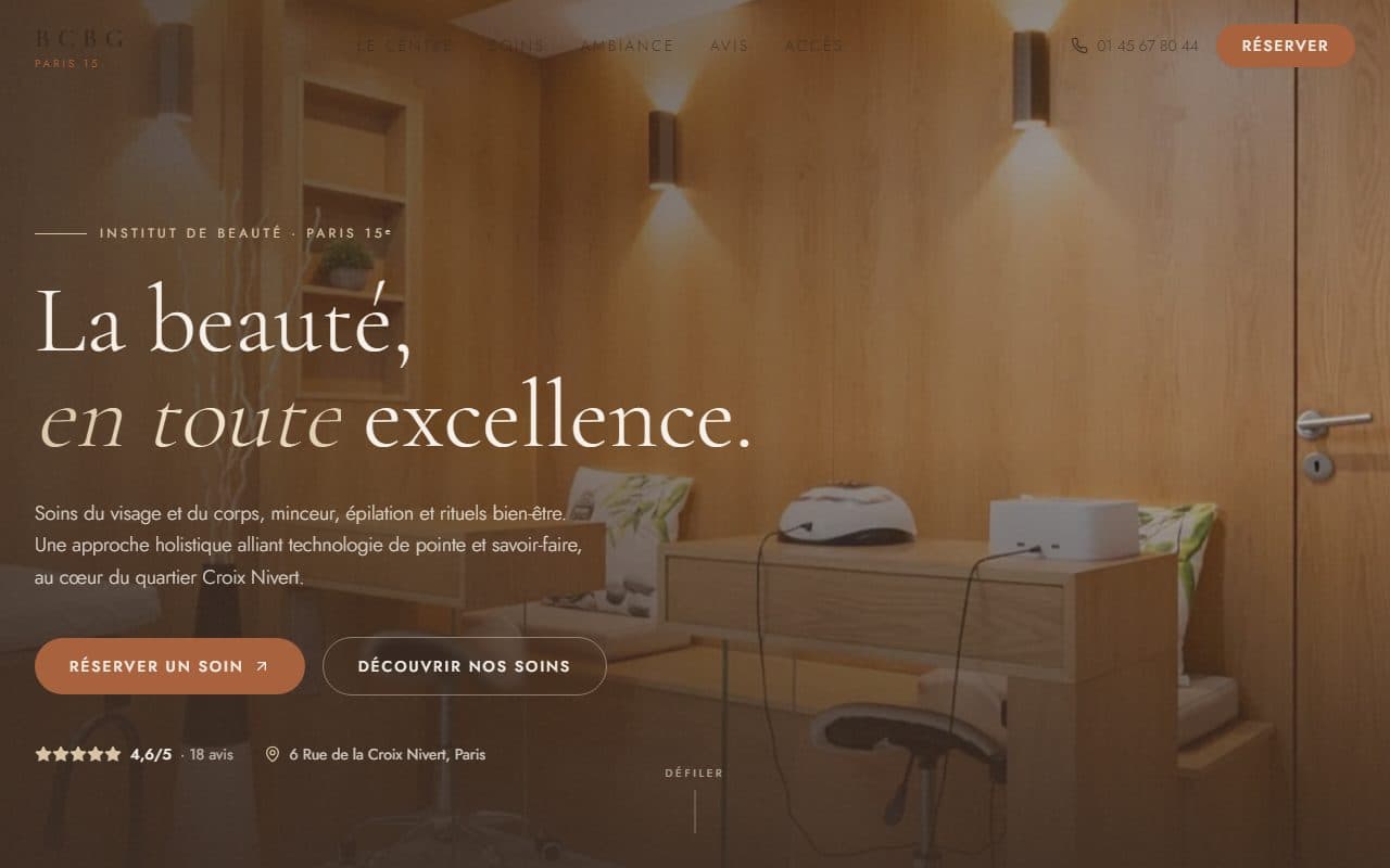 Site internet réalisé pour BCBG Institut, institut de beauté à Paris 15e