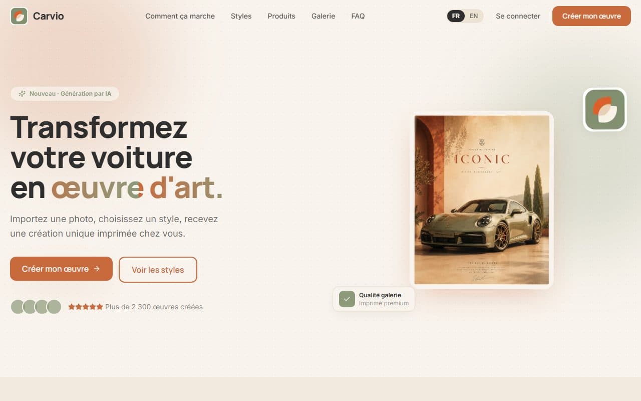 Site internet réalisé pour Carvio, automobile à Île-de-France