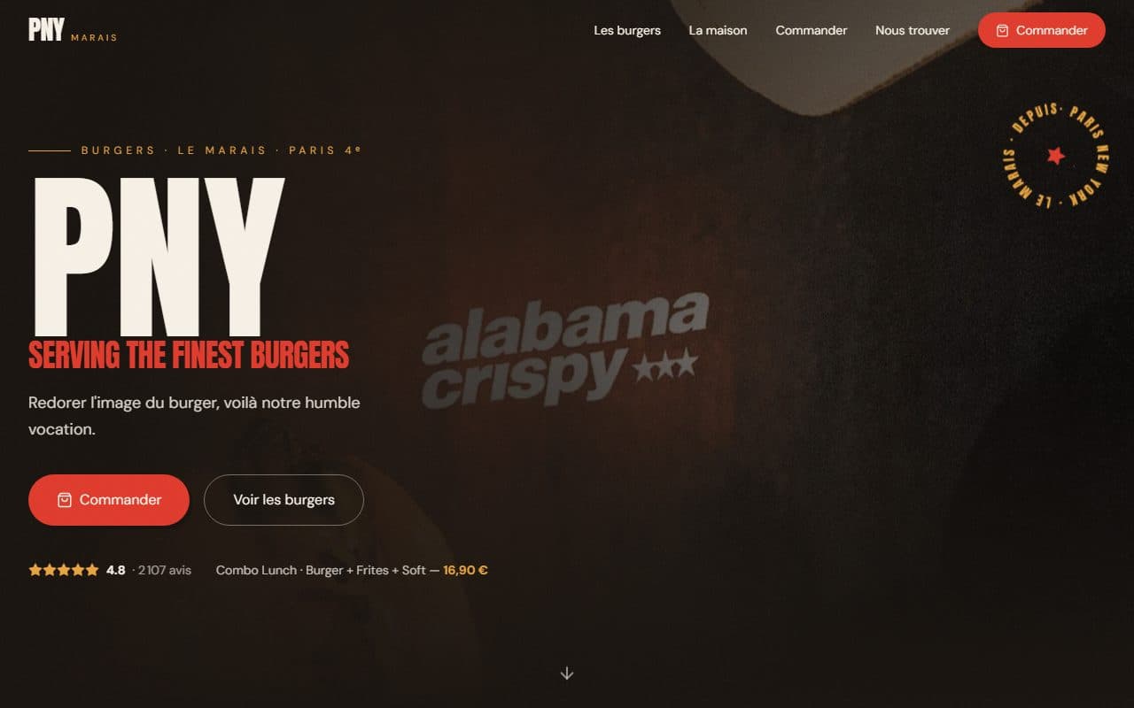 Site internet réalisé pour PNY Marais, restaurant à Paris 3e