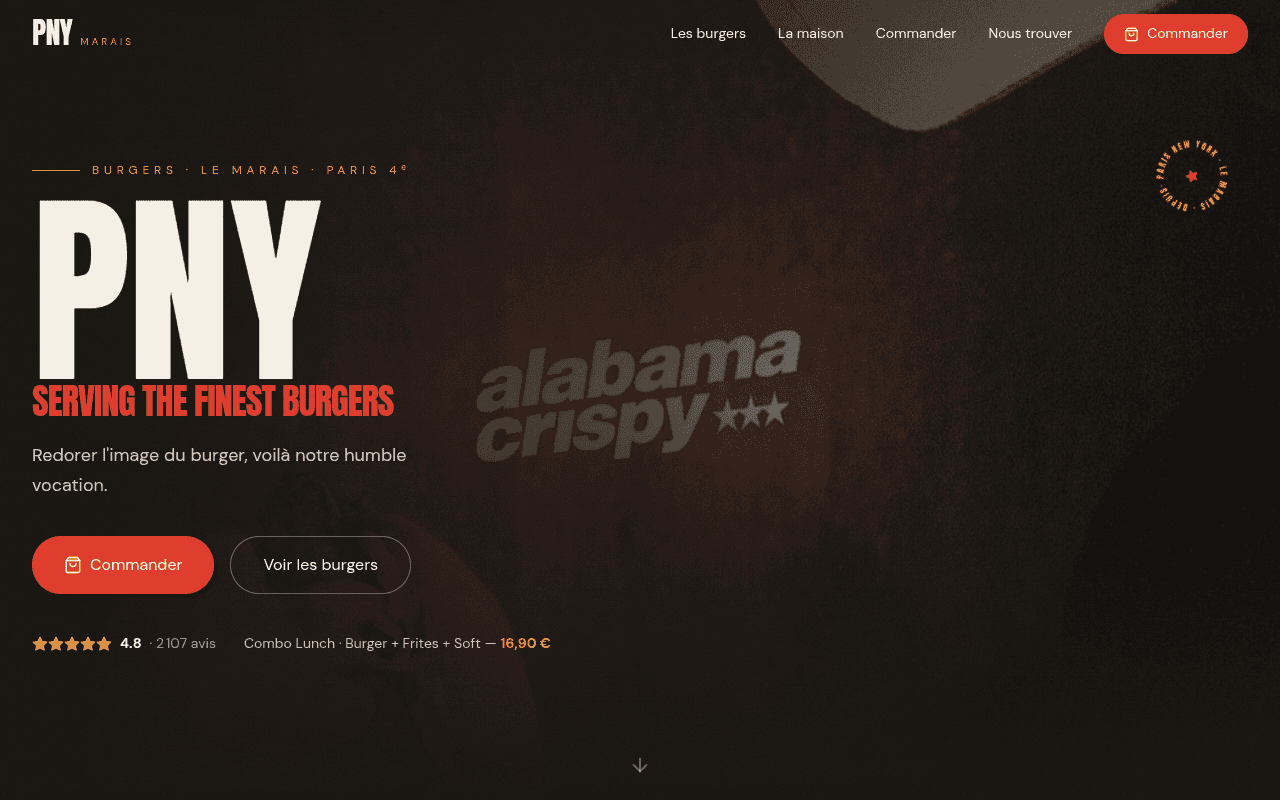 Site internet réalisé pour PNY Marais, restaurant à Paris 3e