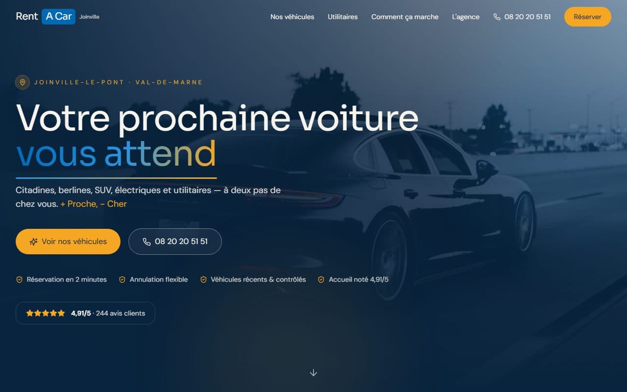 Site internet réalisé pour Rent A Car Joinville, location de véhicules à Joinville-le-Pont