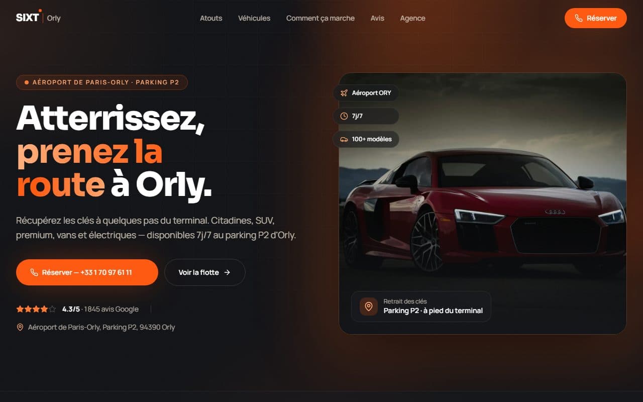 Site internet réalisé pour SIXT Orly, location de véhicules à Orly