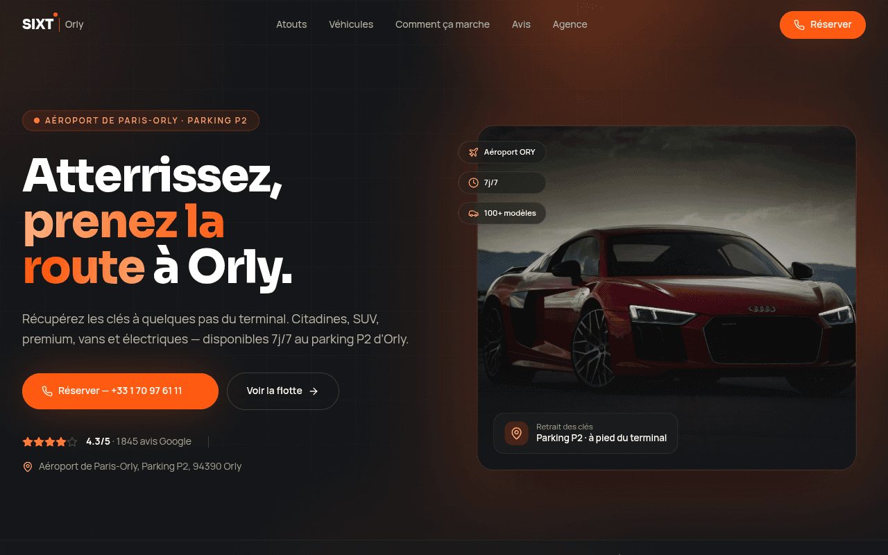 Site internet réalisé pour SIXT Orly, location de véhicules à Orly